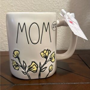 Rae Dunn- Mom- Floral Mug in White and Yellow - Painted by Hand
